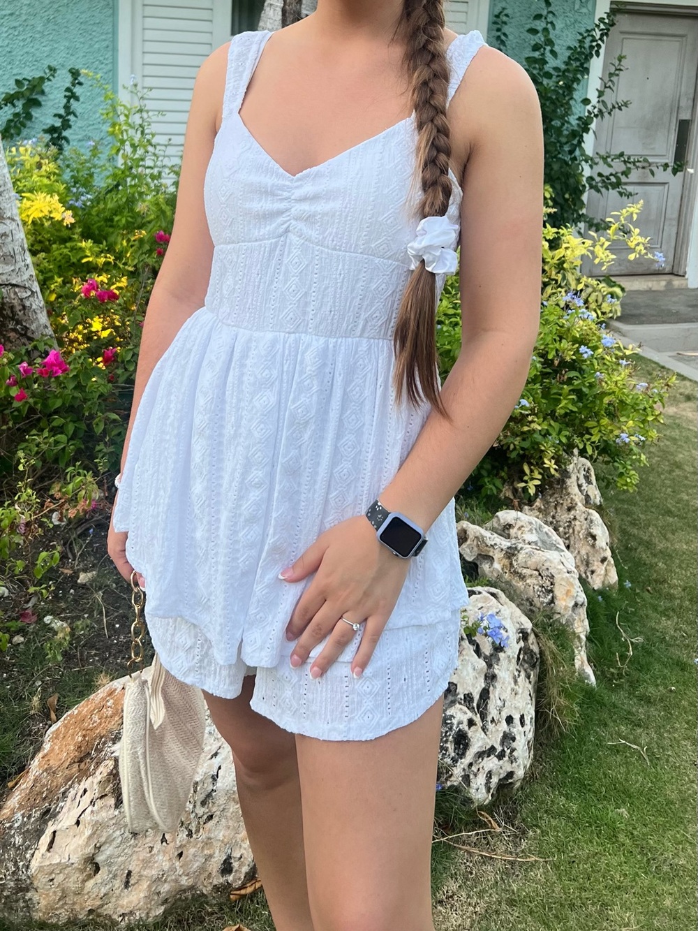 Girls White Eyelet Romper Dress Like New